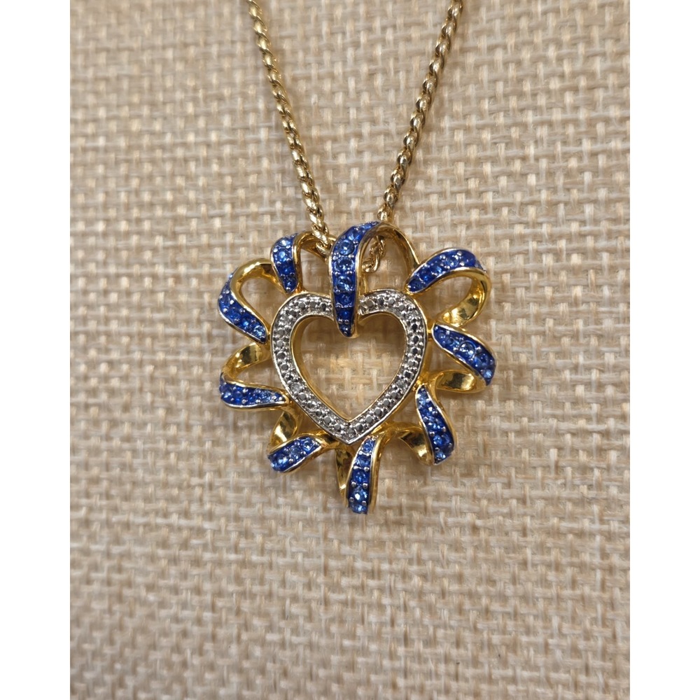 Danbudy Mint Birthstone Beauty Diamond Heart Pendant - 18" 24k GP Chain - Picture 3 of 5